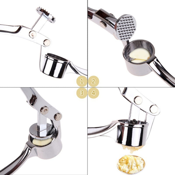 Stainless Steel Alloy Crusher Kitchen Round Extrusion Tool Garlic Press Fruit